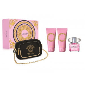 Kit Versace Bright Crystal Perfume Edt 100ml+Shower Gel 100ml+Body Gel  100ml+ Bolsa - Crys Perfumaria