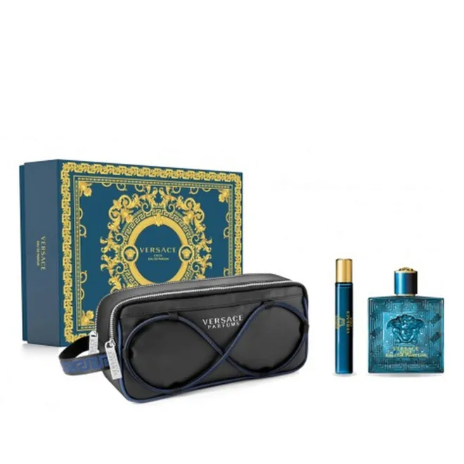 Versace Kit Eros Eau De Parfum 100ml + Travel Size 10ml + Nécessaire Masculino