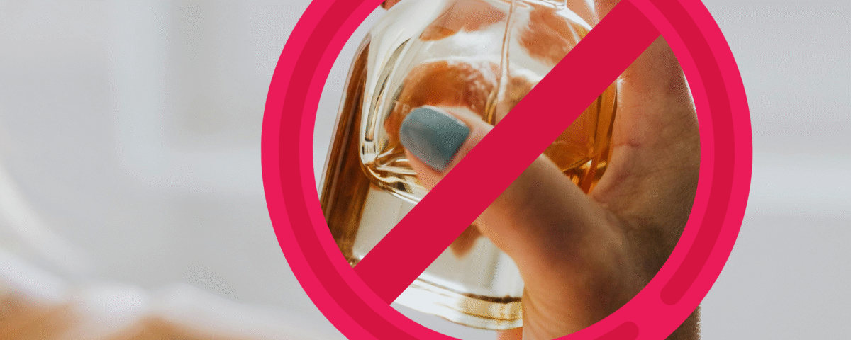 imagem de um perfume e simbolo de bloqueio